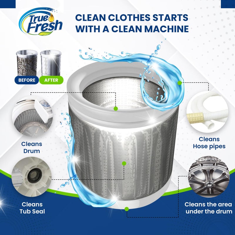 True Fresh Washing Machine Cleaner Tablets 25-Pack - Deep Cleaning Washer Cleaner Tablets For Top Loader, Front Load & He - Cleans Drum, Tub Seal & Other Parts Descaler & Septic Safe - Image 2